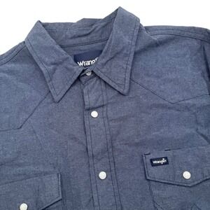 Wrangler Western Shirt Men XL Blue‎ Chambray Button Up Cowboy Pearl Snap